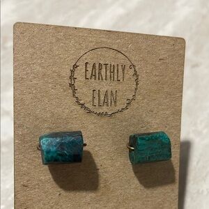 NEW Earthly Elan Chrysocolla on Copper Stud Earrings